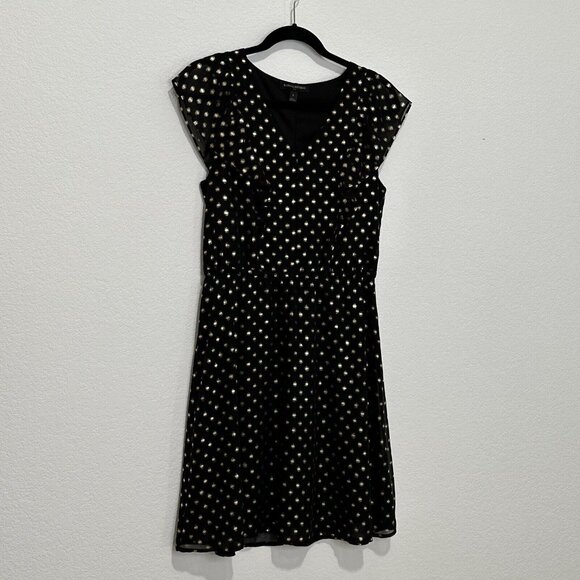 Banana Republic Women's Metallic Polka Dot Fit Flare Dress Size S Black Gold - Picture 2 of 10